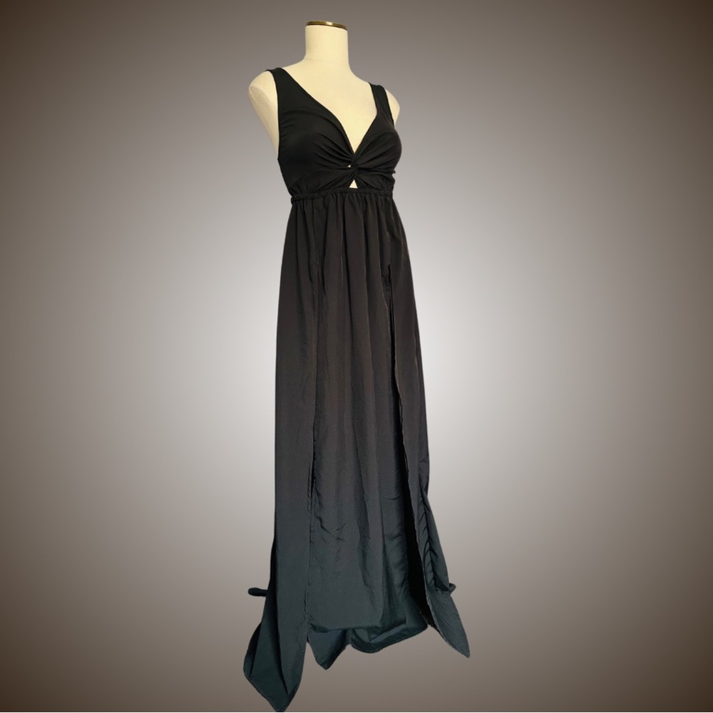 Black Swim Cover Up Maxi with Double Thigh High Slits - Picture 2 of 7